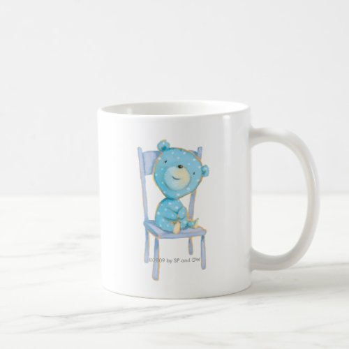 Blue Calico Bear Smiling on Chair Coffee Mug