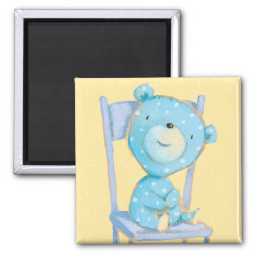 Blue Calico Bear Smiling on Chair Magnet