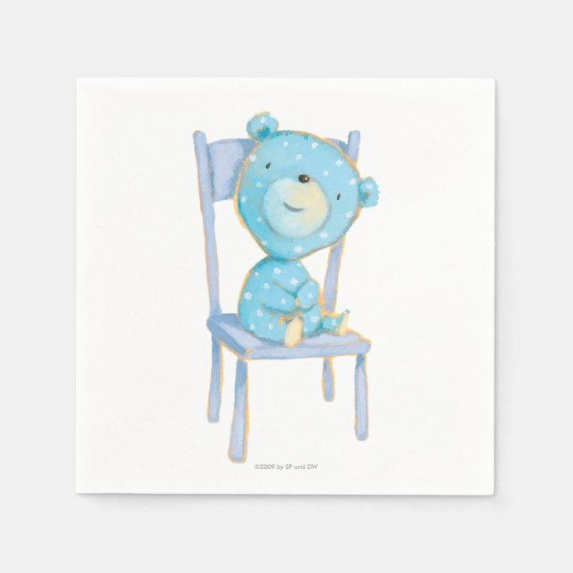 Blue Calico Bear Smiling on Chair Napkins (Front)