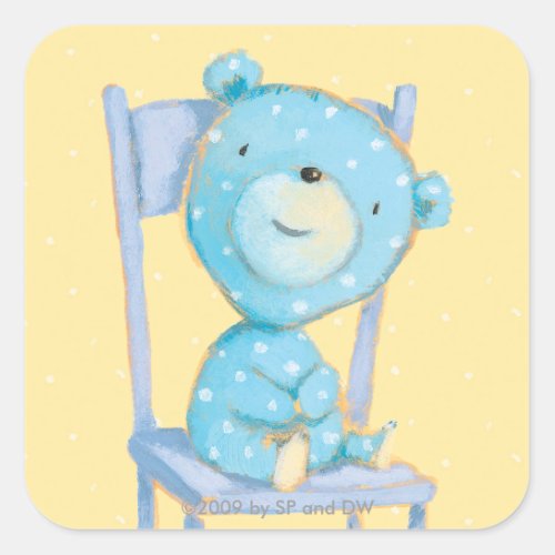 Blue Calico Bear Smiling on Chair Square Sticker