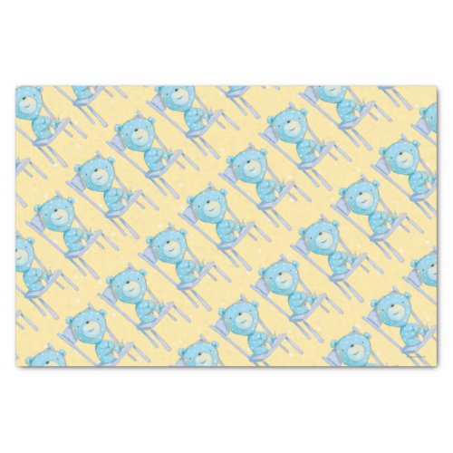 Blue Calico Bear Smiling on Chair Tissue Paper