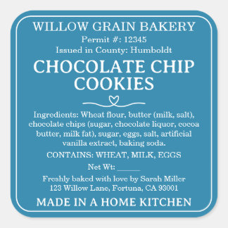 Blue California Chocolate Chip Cookie Label