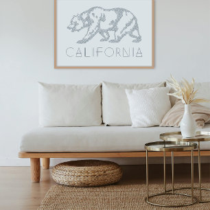Blue California Grizzly Bear Typography Art Print