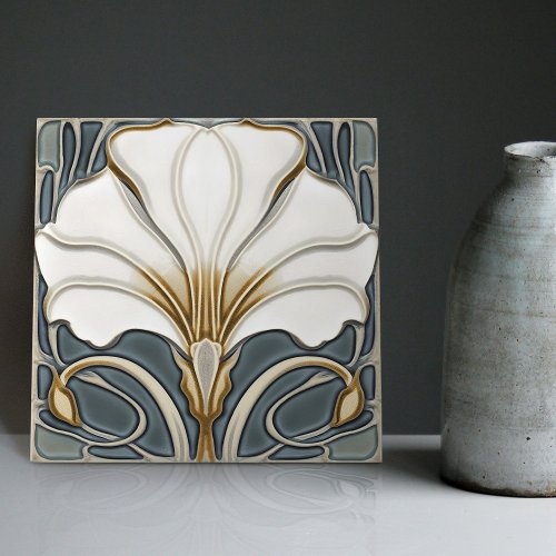 Blue Calla Lily Backsplash Repro Art Nouveau Ceramic Tile
