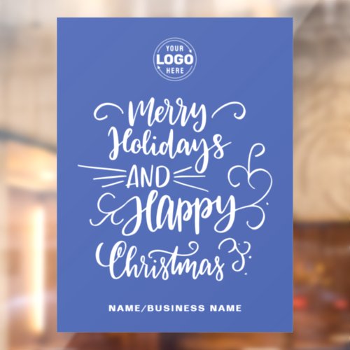 Blue Calligraphic Merry Christmas Add Your Logo Window Cling