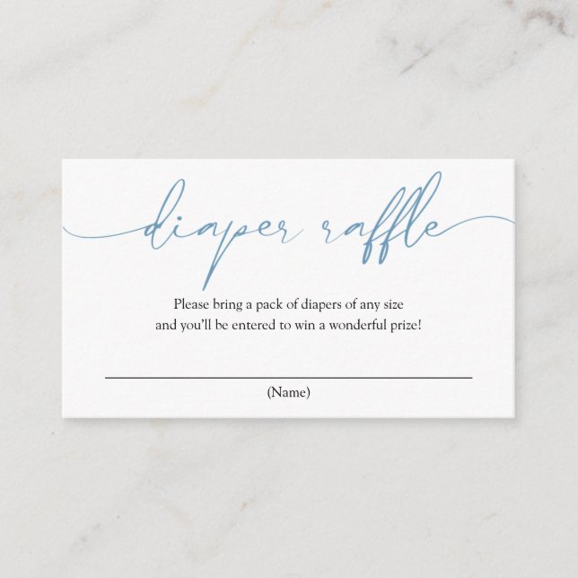 Blue Calligraphy Diaper Raffle Enclosure Card (Front)