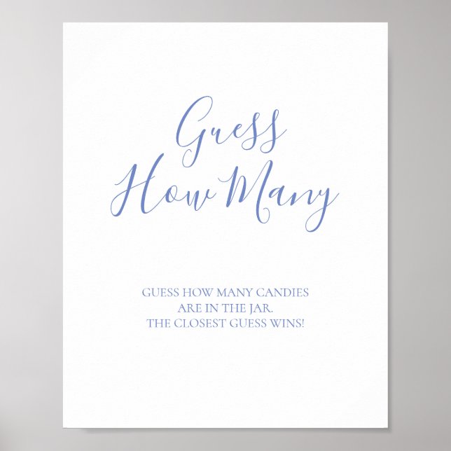 Blue Calligraphy Guess How Many Kisses Poster (Front)