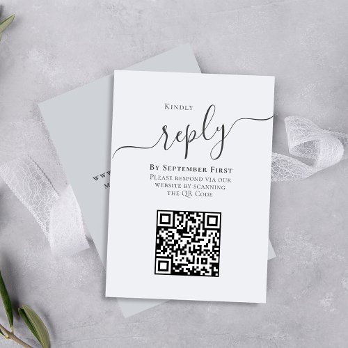 Blue Calligraphy QR Code Reply Wedding RSVP Card