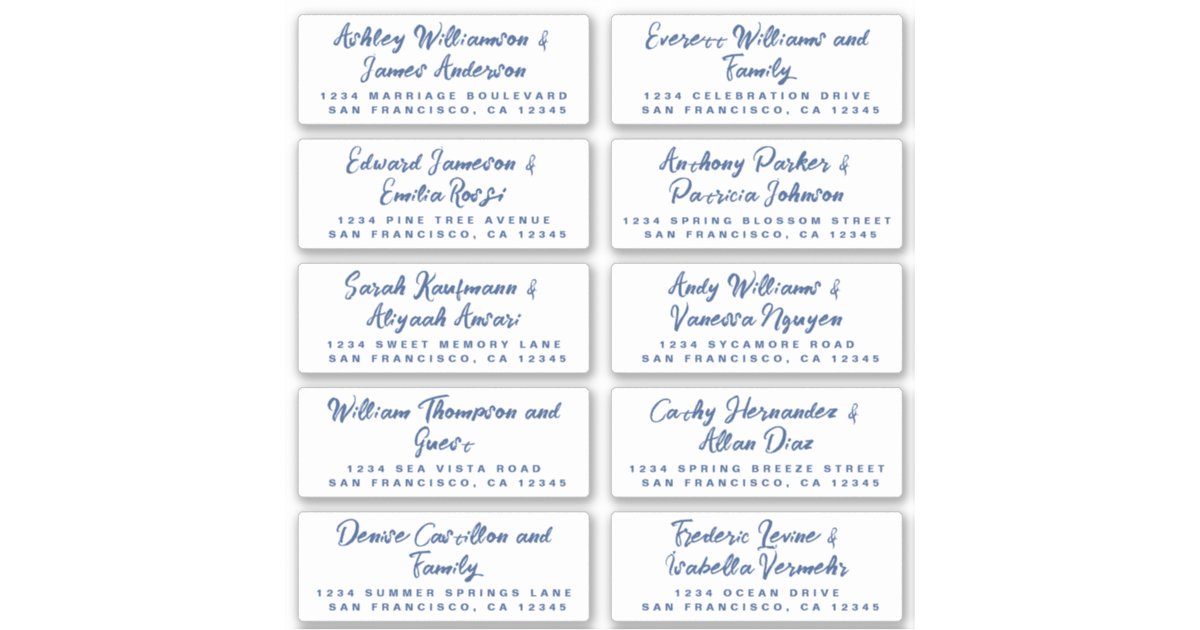 Blue Calligraphy Wedding Guest Address Labels | Zazzle