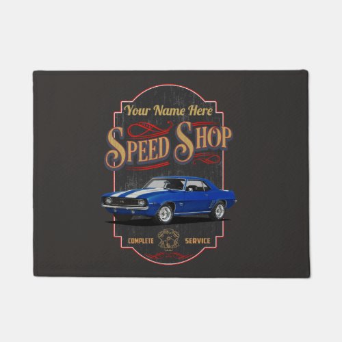 Blue Camaro Custom Garage Doormat