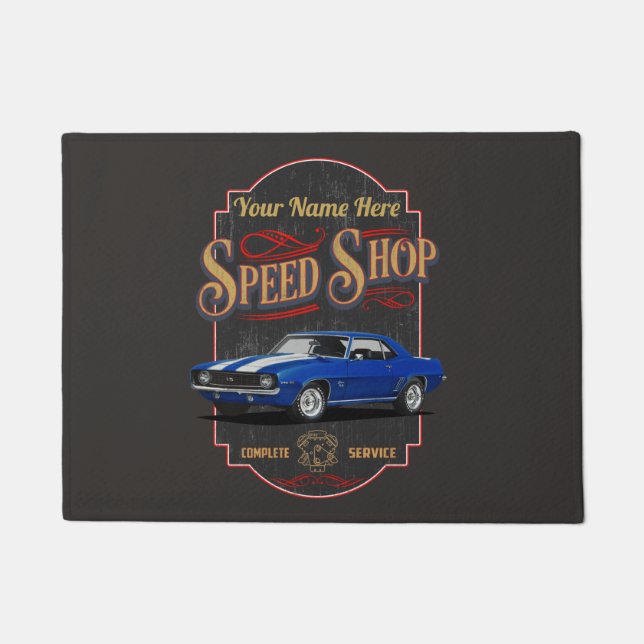 Blue Camaro Custom Garage Doormat (Front)