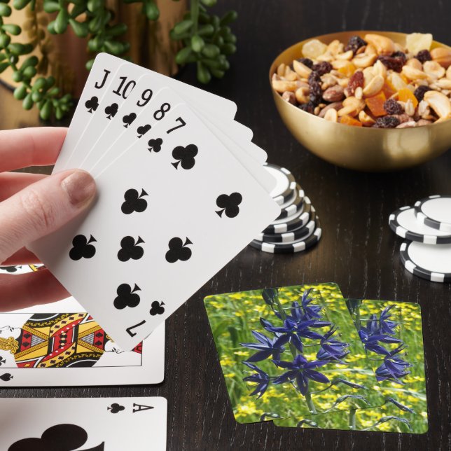Blue Camas and Yellow Wildflowers Floral Poker Cards (In Situ)