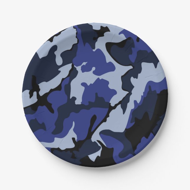 Blue Camo, 7 Inch Paper Party  Plates (Front)
