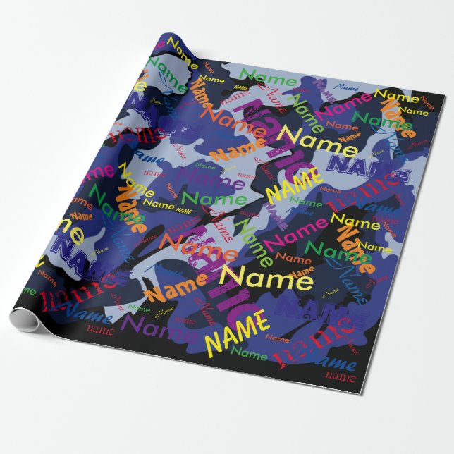 Blue Camo Add Name Custom Wrapping Paper (Unrolled)