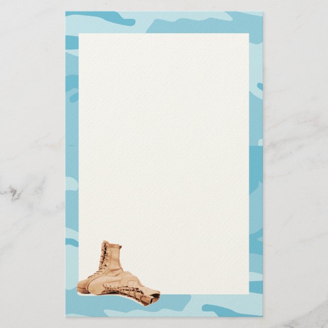 Blue Camo and Combat Boots Stationery (Front)