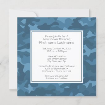 Blue Camo Baby Boy Shower or Party Invitation | Zazzle
