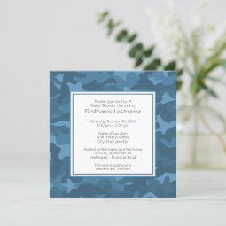 Blue Camo Baby Boy Shower or Party Invitation | Zazzle