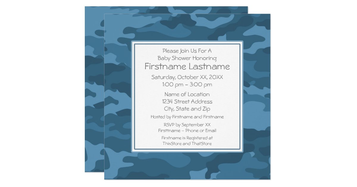 Blue Camo Baby Boy Shower or Party Invitation | Zazzle.com