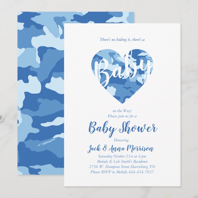 Blue Camo Baby Shower Camouflage Country Boy Invitation (Front/Back)