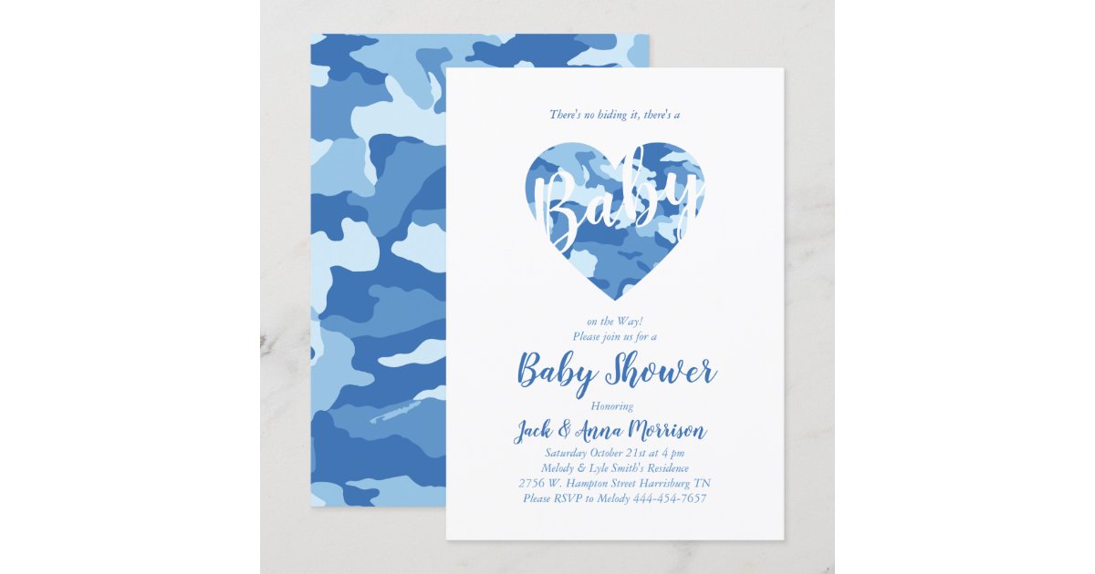 Blue Camo Baby Shower Camouflage Country Boy Invitation | Zazzle