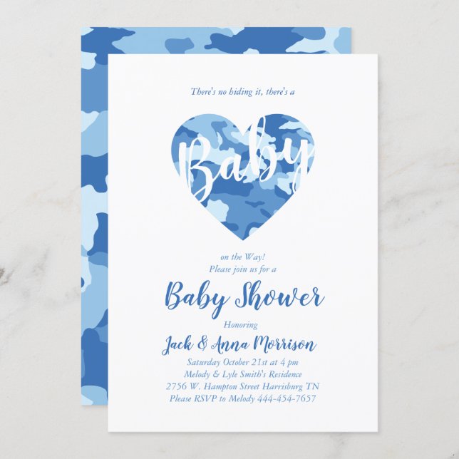 Blue Camo Baby Shower Camouflage Country Boy Invitation (Front/Back)