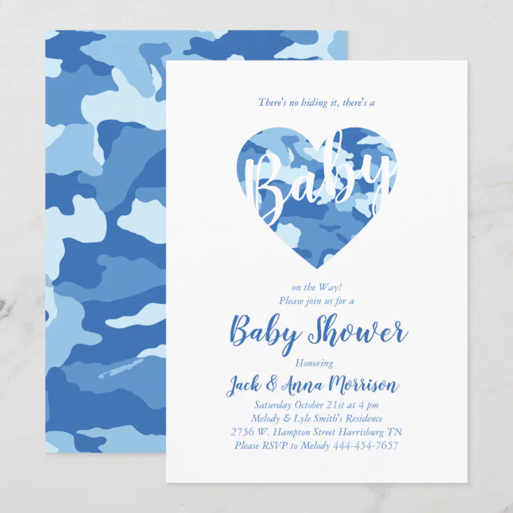 Blue Camo Baby Shower Camouflage Country Boy Invitation | Zazzle