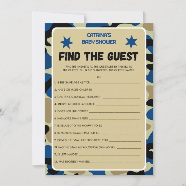 Blue Camo Baby Shower - Editable Name, 5x7  Invitation (Front)