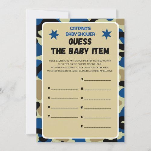 Blue Camo Baby Shower _ Editable Name 5x7 Invitation