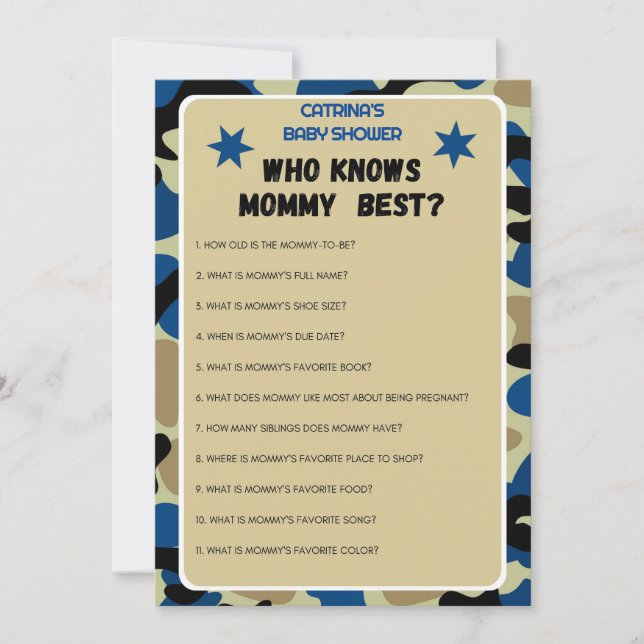 Blue Camo Baby Shower - Editable Name, 5x7  Invitation (Front)