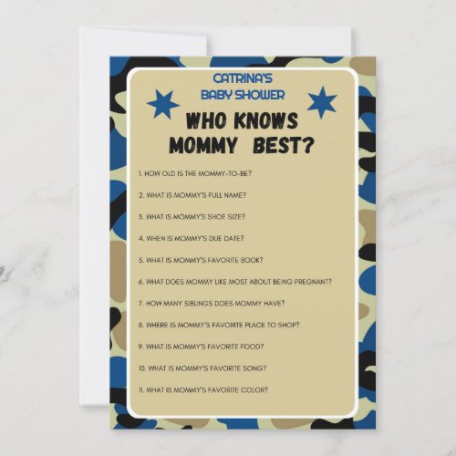 Blue Camo Baby Shower _ Editable Name 5x7  Invitation