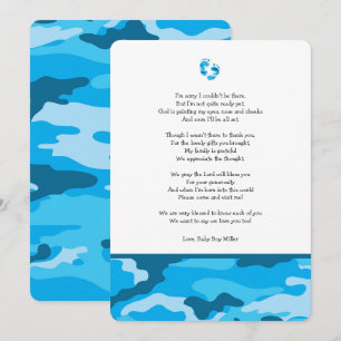 Blue Camo baby shower thank you note with poem Invitation