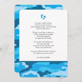 Blue Camo baby shower thank you note with poem Invitation