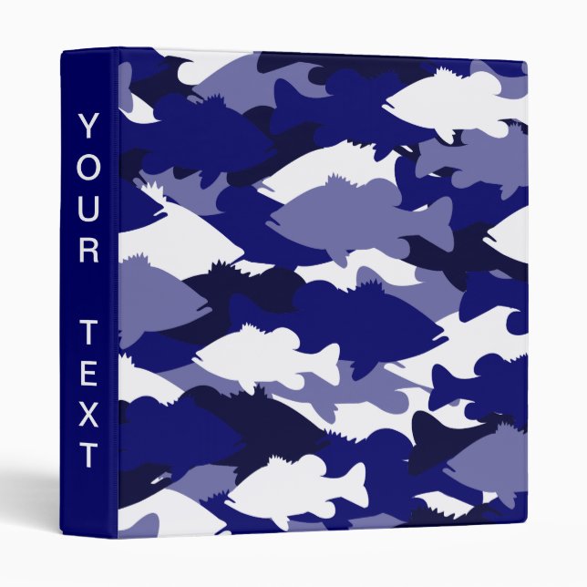 Blue Camo Bass Fishing 3 Ring Binder (Front/Spine)