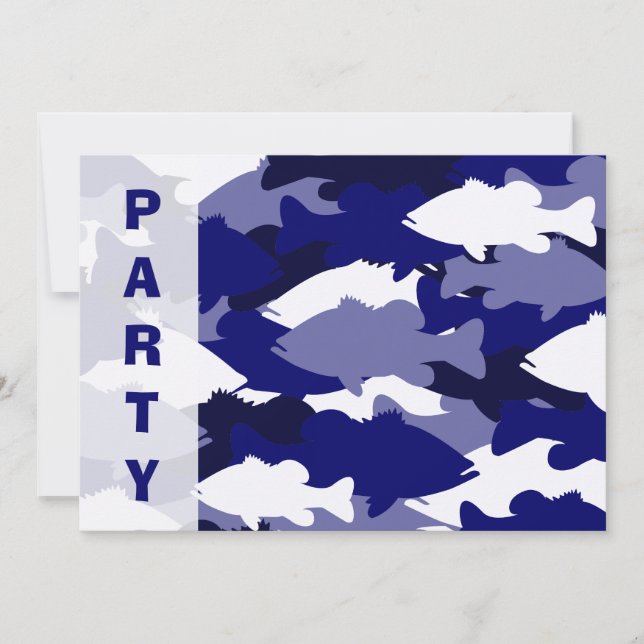 Blue Camo Bass Fishing Invitation (Front)