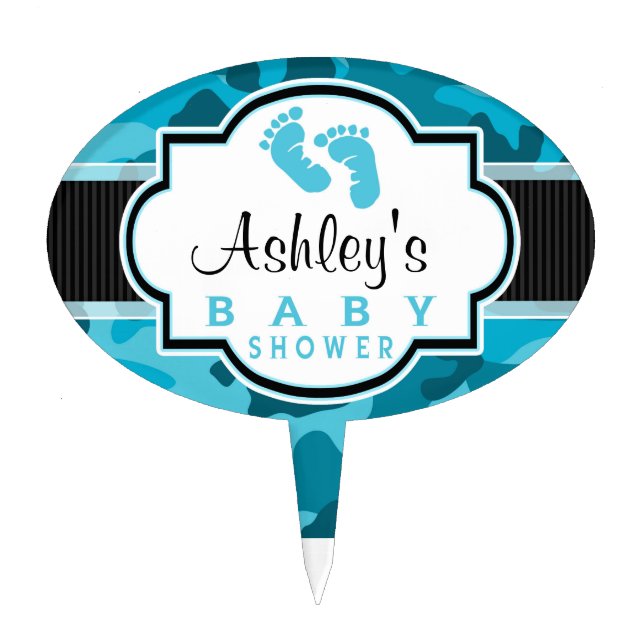 Blue Camo, Camouflage Baby Shower Cake Topper (Front)