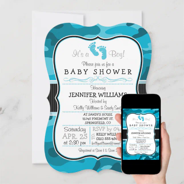 Blue Camo, Camouflage Baby Shower Invitation | Zazzle