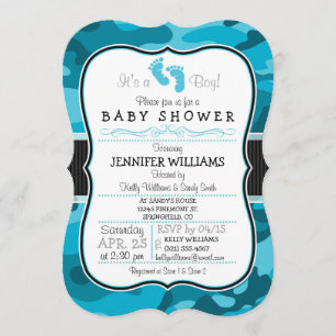 Blue Camo, Camouflage Baby Shower Invitation