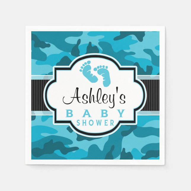 Blue Camo, Camouflage Baby Shower Napkins (Front)