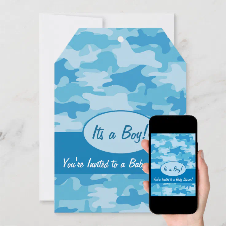 Blue Camo Camouflage Boy Baby Shower Invitation | Zazzle