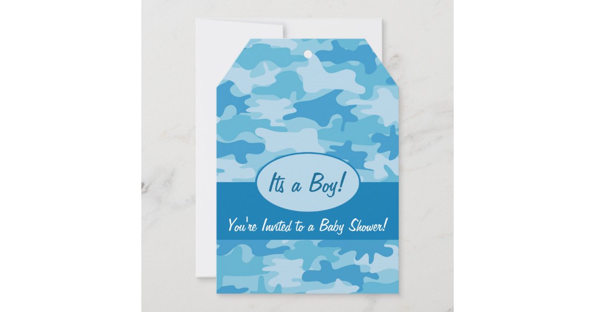 Blue Camo Camouflage Boy Baby Shower Invitation | Zazzle