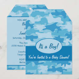 Blue Camo Camouflage Boy Baby Shower Invitation | Zazzle