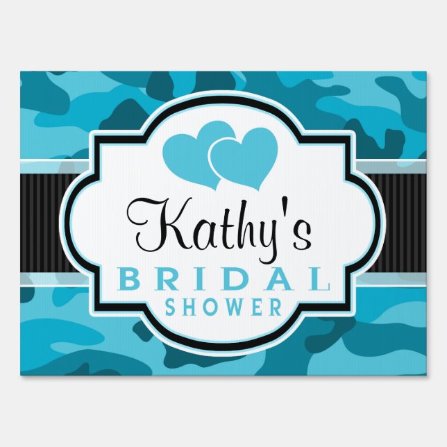 Blue Camo, Camouflage Bridal Shower Yard Sign (Front)