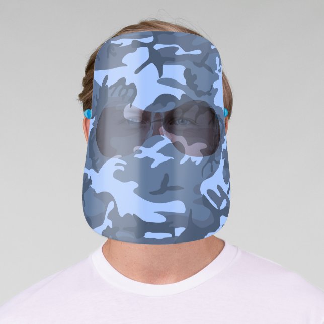 Blue Camo Camouflage Design Face Shield (Insitu)