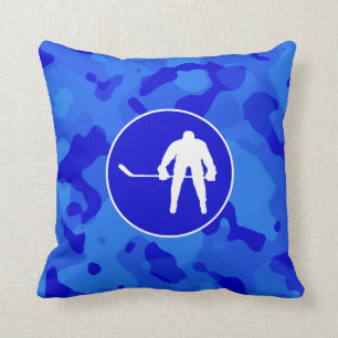Blue Camo; Camouflage Hockey Throw Pillow