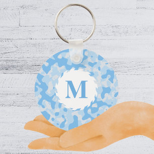 Blue Camo Camouflage Monogram Initial Keychain