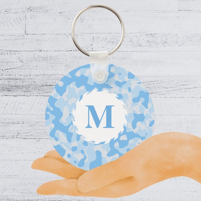 Blue Camo Camouflage Monogram Initial Keychain (Blue Camo Camouflage Monogram Initial Keychain)