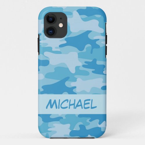 Blue Camo Camouflage Name Personalized iPhone 11 Case