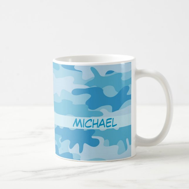 Blue Camo Camouflage Name Personalized Coffee Mug (Right)