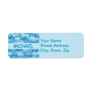 Blue Camo Camouflage Name Personalized Label