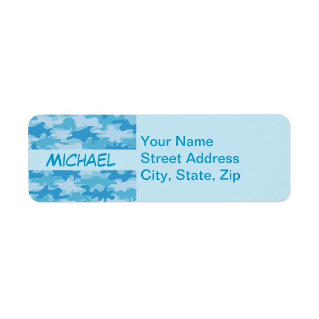Blue Camo Camouflage Name Personalized Label (Front)